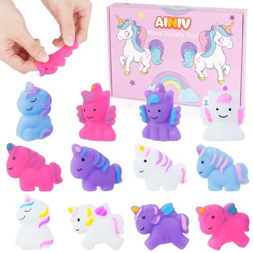 Ainiv 12 Stück Einhorn Squishies Kawaii Soft Silikon Spielzeug Anti, Kawaii Tier Squishies Partytüten Füllstoff Stressabbau Spielzeug für Kinder Erwachsene Weihnachten Geburtstagsgeschenk von Ainiv