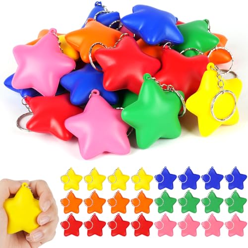 Ainiv 24 Stück Stern Antistressball, Stressbälle Schlüsselanhänger für Angst Abbauen Beruhigung Kinder Erwachsene Stern Schaum Antistressball für Schule Belohnung Student Party Tasche Füllstoffe von Ainiv