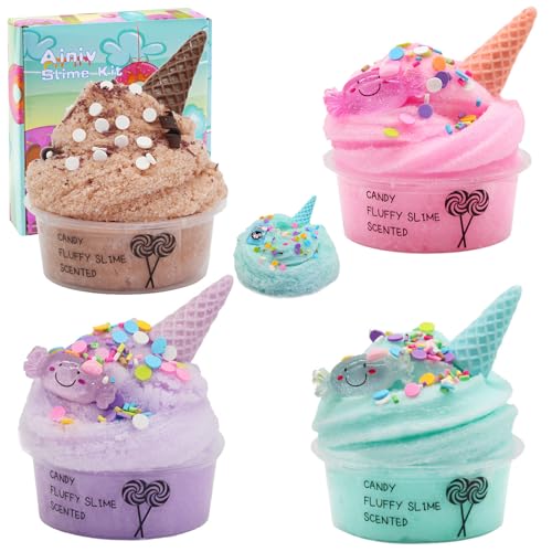 Ainiv 4PCS Candy Ice Cream Slime, Magic Slime, Bunter Schleim Kinder Putty Spielzeug Geschenke, Fluffy Glibber-Schleim, Kreativ DIY Slime weich und dehnbar Geschenk für Jungen und Mädchen Party Favor Ainiv 4PCS Candy Ice Cream Slime, Magic Slime, Bunter Schleim Kinder Putty Spielzeug Geschenke, Fluffy Glibber-Schleim, Kreativ DIY Slime weich und dehnbar Geschenk für Jungen und Mädchen Party Favor von Ainiv