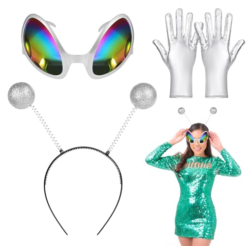 Ainiv Alien Stirnband und Brille Handschuhe, Party Head Boppers Stirnband Außerirdische Brille Silberne Handschuhe, Geeignet Als Foto-Requisiten Und Atmosphären-Requisiten für Erwachsene und Kinder Ainiv Alien Stirnband und Brille Handschuhe, Party Head Boppers Stirnband Außerirdische Brille Silberne Handschuhe, Geeignet Als Foto-Requisiten Und Atmosphären-Requisiten für Erwachsene und Kinder von Ainiv