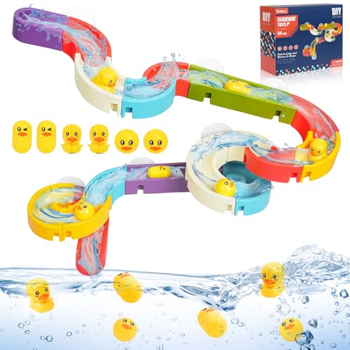 Ainiv Baby Badespielzeug, 34 Stück Badewannenspielzeug für Kinder, DIY Kugelbahn Badewannen Spielzeug Wasserspielzeug, Enten Rutsche Badespielzeug mit Saugnäpfe für 3, 4, 5 und 6 jährige von Ainiv