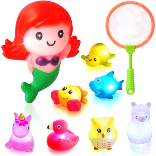 Ainiv Badewannenspielzeug, 9 Stück Schwimmende LED-beleuchtete Badespielzeuge für Baby, Beleuchtetes Farbigem Glitzer Schwimmendes Tierspielzeug mit Fischernetz für Kinder Autismus-Sinnesspielzeug Ainiv Badewannenspielzeug, 9 Stück Schwimmende LED-beleuchtete Badespielzeuge für Baby, Beleuchtetes Farbigem Glitzer Schwimmendes Tierspielzeug mit Fischernetz für Kinder Autismus-Sinnesspielzeug von Ainiv