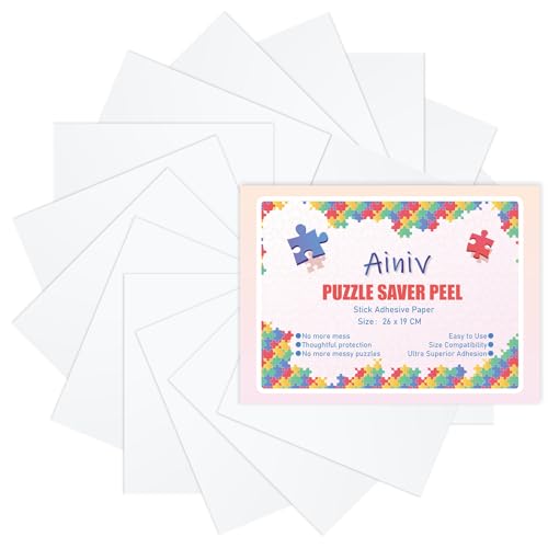 Ainiv Folie Puzzle Kleber Transparent, 16 Stück (19 * 26cm) Puzzle Saver Folie Selbstklebend, Ultra-Haftung Puzzle Klebefolie, Super Puzzlekleber - Optimal für 2 x 1000 Teile oder 4 x 500 Teile von Ainiv