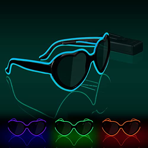 Ainiv Liebe LED Brille, Leuchten Brille, Verdrahtet Neon Rave Brille, Flashing LED Sonnenbrille Kostüme, Flashing brillen, Led Glasses, Partybrille, Party Led Brille für Party, EDM, Halloween(Eisblau) von Ainiv