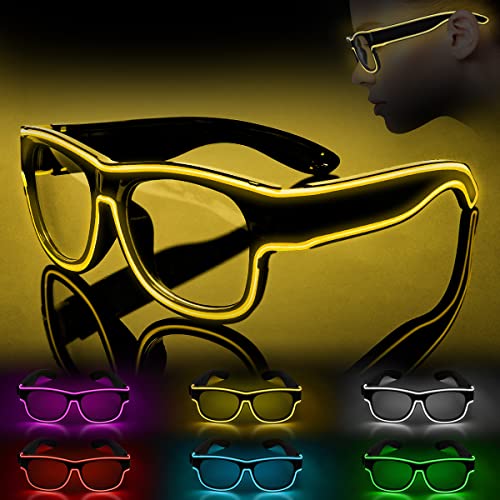 Ainiv LED Brille, Leuchten Brille, Wireless Neon Rave Brille, Flashing LED Sonnenbrille Kostüme, Flashing LED brillen, Led Glasses, Partybrille, Party Led Brille für Party, EDM, Halloween (Gelb) von Ainiv