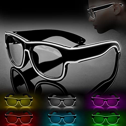 Ainiv LED Brille, Leuchten Brille, Wireless Neon Rave Brille, Flashing LED Sonnenbrille Kostüme, Flashing LED Brillen, Led Glasses, Partybrille, Party Led Brille für Party, EDM, Halloween (Weiß) von Ainiv