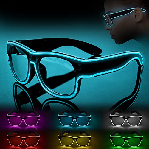 Ainiv LED Leuchtbrille, Aufladbar Led Brille, Kabellos Party Brille, Leuchten Sie Neon Rave Brille Glow, Flashing Sonnenbrille Kostüme für Karneval Halloween Geburtstag Neujahrsparty-Blau von Ainiv