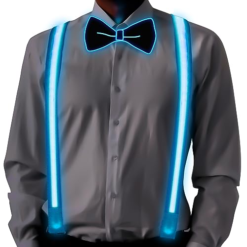 Ainiv Leuchtende Herren LED Hosenträger und Fliege 2 Stück/Set, Verstellbare Light Up Krawatten und Y-Form Leuchtende Hosenträger mit 3 Blitzmodi für Halloween Party, Musikfestival, Weihnachten (Blau) Ainiv Leuchtende Herren LED Hosenträger und Fliege 2 Stück/Set, Verstellbare Light Up Krawatten und Y-Form Leuchtende Hosenträger mit 3 Blitzmodi für Halloween Party, Musikfestival, Weihnachten (Blau) von Ainiv