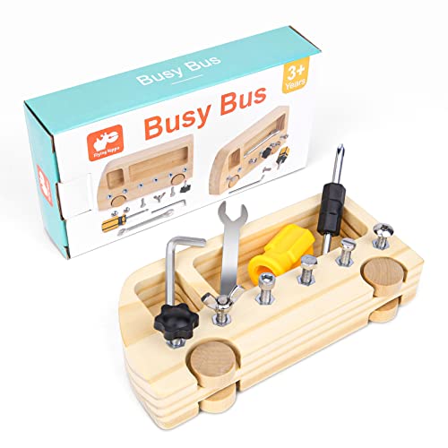 Ainiv Montessori motorikspielzeug, Holz Schraubbrett Kindergarten, Pädagogisches Klassenzimmer Activity Busy Board Bus Montessori Spielzeug ab 3 Jahre von Ainiv