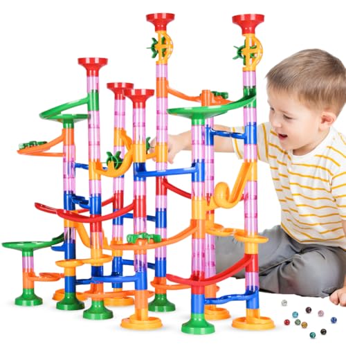 Ainiv Murmelbahn, 153 Teiliges Murmelbahn Spielzeug mit 30 Kunststoffmurmeln + 20 Leuchtenden Glasmurmeln, Mehrfarbige Kugelbahn Marble Run Set, STEM-BAU-und Lernspielzeug für Kinder ab 3 Jahren von Ainiv