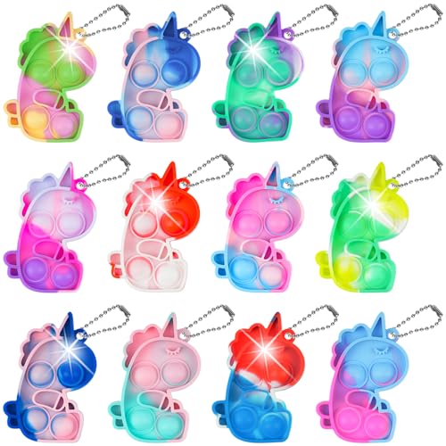 Ainiv Pop Push It Fidget Toy, 12 PCS Einhorn Form Mini Schlüsselbund, Anti Stress Sensorik Pop Figetttoys Spielzeug mit Schlüsselanhänger, Poppet Bubble Finger Toys Autismus for ADHS Squeeze Toys von Ainiv