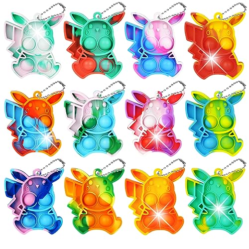 Ainiv Pop Push It Fidget Toy, 12 PCS Karikatur-Form Mini Schlüsselbund, Anti Stress Sensorik Pop Figetttoys Spielzeug mit Schlüsselanhänger, Poppet Bubble Finger Toys Autismus for ADHS Squeeze Toys von Ainiv