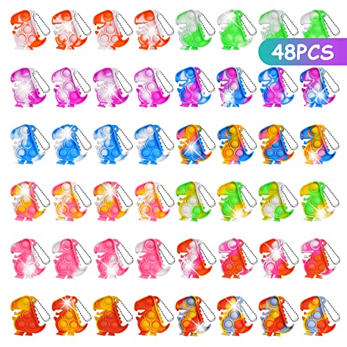 Ainiv Pop Push It Fidget Toy, 48 PCS Dinosaurier-Form Mini Schlüsselbund, Anti Stress Sensorik Pop Figetttoys Spielzeug mit Schlüsselanhänger, Poppet Bubble Finger Toys Autismus for ADHS Squeeze Toys von Ainiv