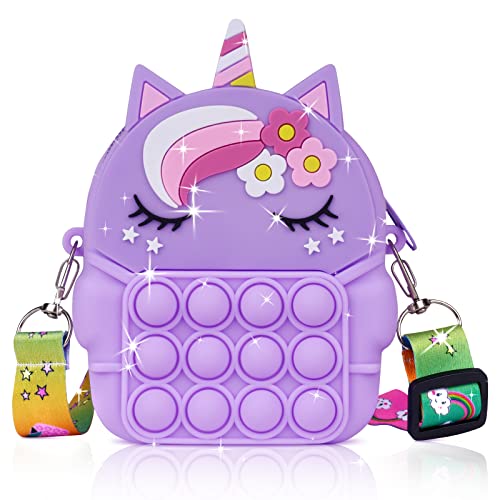 Ainiv Pop Push It Tasche Handtasche, Pop Tasche, 2 in 1 Fidget Toys Taschen Umhängetasche mit Längenverstellbarem Tragegurt, Einhorn Fidget, Anti Stress Spielzeug Schultertasche für Kinder (Veilchen) von Ainiv