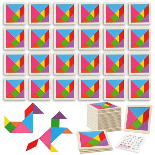 Ainiv Puzzle Spiel für Kinder, 24 Stück Tangram Holzpuzzle Kinder, Montessori Spielzeug, Fördert räumliche Vorstellungskraft und logisches Denken, Geschenk für Jungen und Mädchen Ainiv Puzzle Spiel für Kinder, 24 Stück Tangram Holzpuzzle Kinder, Montessori Spielzeug, Fördert räumliche Vorstellungskraft und logisches Denken, Geschenk für Jungen und Mädchen von Ainiv