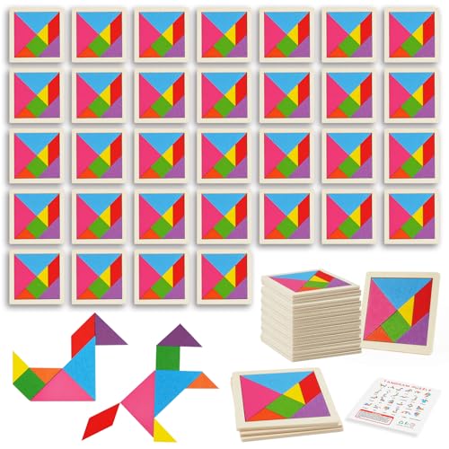 Ainiv Puzzle Spiel für Kinder, 32 Stück Tangram Holzpuzzle Kinder, Montessori Spielzeug, Fördert räumliche Vorstellungskraft und logisches Denken, Geschenk für Jungen und Mädchen Ainiv Puzzle Spiel für Kinder, 32 Stück Tangram Holzpuzzle Kinder, Montessori Spielzeug, Fördert räumliche Vorstellungskraft und logisches Denken, Geschenk für Jungen und Mädchen von Ainiv