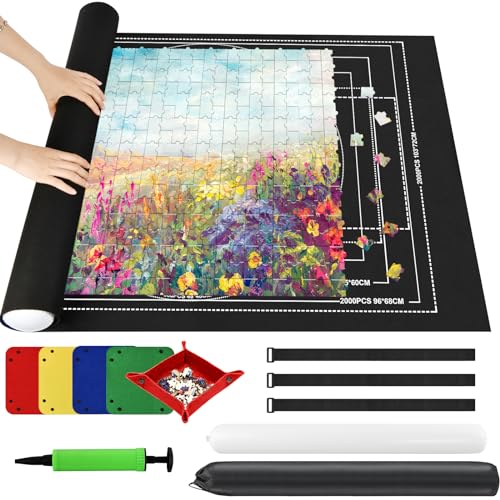 Ainiv Puzzlematte Puzzlerolle Aufbewahrungrolle, Puzzle Roll Storage Mat, Tragbare Puzzles Matte Puzzleunterlage Jigsaw Mat Teppich für bis zu 2000 Teile Puzzelteppich Mat Aufbewahrung mit 4 Sortierer von Ainiv