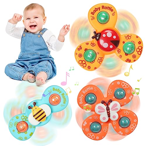 Ainiv Saugnapfer Drehspielzeug, 3 Stück Finger Hand Spinner, Tisch Saugnapf Sensorisches Sensorik Spielzeug für Baby, Cartoon Badespielzeug Wasserspielzeug, Fidget Toys Geschenke für 1-6 Jahre von Ainiv