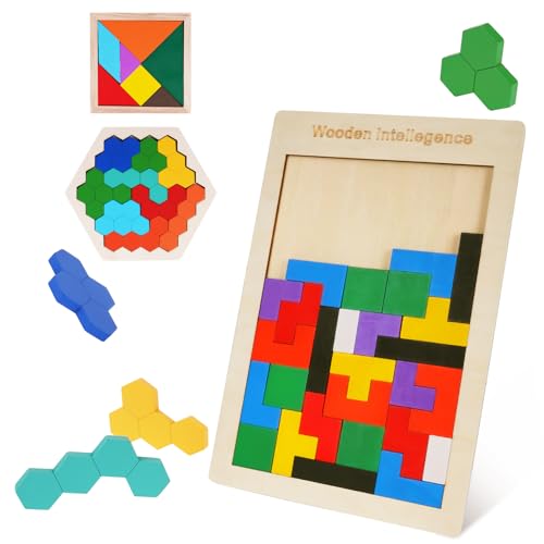 Ainiv Puzzle-Brett Spiel für Kinder, Bausteinpuzzle, 3 in 1 Tangram Holzpuzzle, Montessori Spielzeug, Fördert räumliche Vorstellungskraft und logisches Denken, Geschenk für Jungen und Mädchen Ainiv Puzzle-Brett Spiel für Kinder, Bausteinpuzzle, 3 in 1 Tangram Holzpuzzle, Montessori Spielzeug, Fördert räumliche Vorstellungskraft und logisches Denken, Geschenk für Jungen und Mädchen von Ainiv