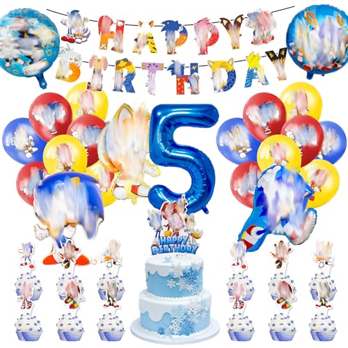 38 Stück Geburtstagsdeko, Luftballons Geburtstag mit Folienballon Tortendekoration Banner, Deko 5. Geburtstag Party Deko Kindergeburtstag Deko(Blau-5 Jahre) von Ainvliya