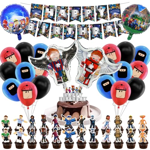 48PCS Rob-lx Geburtstag Deko, Luftballon, Kinder Geburtstag Ballons, Party Deko mit Happy Birthday Banner Tortendeko und Rob Helium Ballon für Jungen Mädchen von Ainvliya