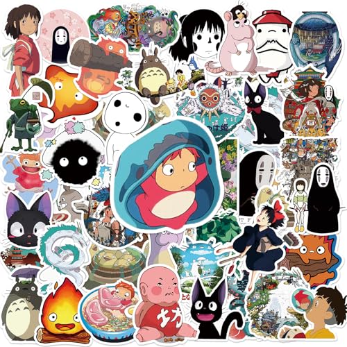 50 Stück Hayao Miyazaki Anime Aufkleber, Kawaii Wasserfeste Aufkleber Set, Ghibli Kino Aufkleber Anwendbar für Gitarren Auto Gepäck Laptop Aufkleber Kinder und Erwachsene von Ainvliya