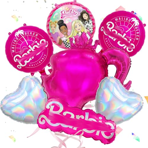 7 Stück Bar-ie Folienballons, rosa Mädchen Party Dekorationen Prinzessin Cartoon Heliumballons Geburtstagsdekorationen Partyzubehör für Kinder Jungen Mädchen von Ainvliya