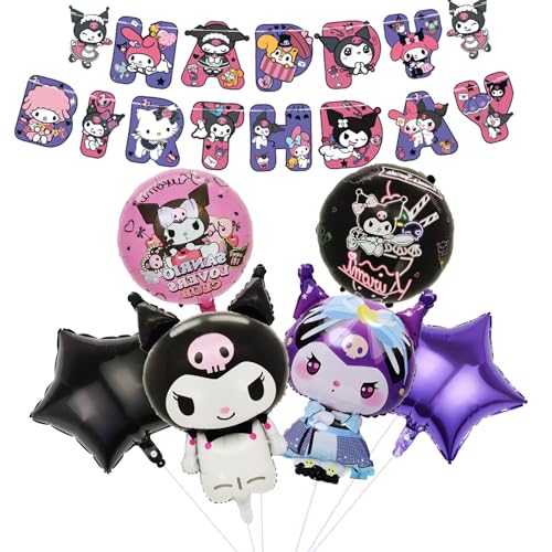 7 Stück Kur-romi Geburtstagsdeko Set, Cartoon Kindergeburtstag Deko, Cute Folienballon Geburtstag Dekoration Set für Kinder Mädchen Themenpartys Dekorationen von Ainvliya