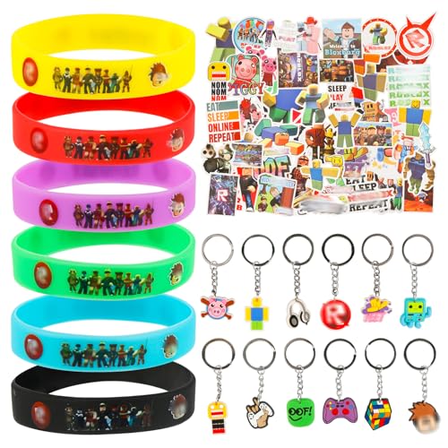 Ainvliya Roblx Partytütenfüller, 50 Aufkleber, 12 Silikon-Armbänder, 12 Schlüsselanhänger, Partytütenzubehör für Kinder, Jungen, Mädchen, 74 Stück Ainvliya Roblx Partytütenfüller, 50 Aufkleber, 12 Silikon-Armbänder, 12 Schlüsselanhänger, Partytütenzubehör für Kinder, Jungen, Mädchen, 74 Stück von Ainvliya