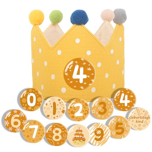 Happy Birthday Girlande Crown - Geburtstagskrone Musselin, Haarschmuck Kinder, Krone Geburtstag für Jungs Mädchen - Partyhütege und Auswechselbaren Zahlen von 0-9 für den Kindergeburtstag(yellow hat) Happy Birthday Girlande Crown - Geburtstagskrone Musselin, Haarschmuck Kinder, Krone Geburtstag für Jungs Mädchen - Partyhütege und Auswechselbaren Zahlen von 0-9 für den Kindergeburtstag(yellow hat) von Ainvliya