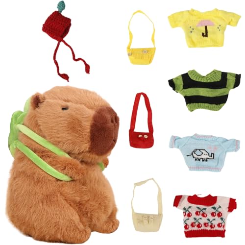 Capybara Plüschtier, 23CM Capybara Kuscheltier Set Cartoon Plüschtiere, Plüsch Puppe Spielzeug mit Kleidung und Accessoires, Kinder Figur Plüschtiere Gestopft Tierspielzeug Für Jungen Mädchen von Ainvliya