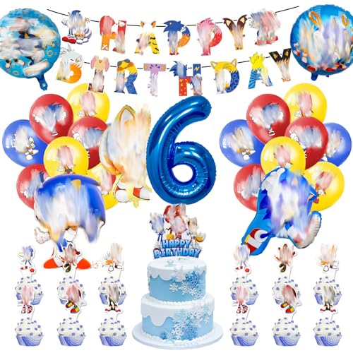38 Stück Geburtstagsdeko, Luftballons Geburtstag mit Folienballon Tortendekoration Banner, Deko 6. Geburtstag Party Deko Kindergeburtstag Deko(Blau-6 Jahre) von Ainvliya