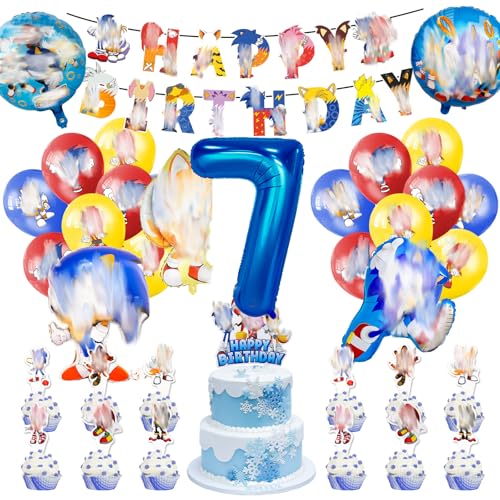 38 Stück Geburtstagsdeko, Luftballons Geburtstag mit Folienballon Tortendekoration Banner, Deko 7. Geburtstag Party Deko Kindergeburtstag Deko(Blau-7 Jahre) von Ainvliya