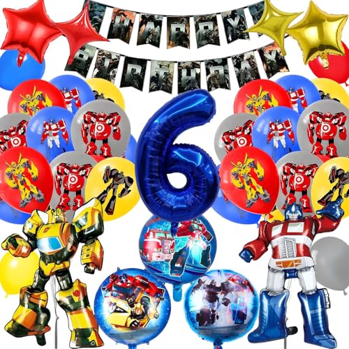 Geburtstagsdeko 6 Jahre Jungen Luftballons- 3D Folienballon Latexballon Kindergeburtstag Deko Happy Birthday Geburtstag Balloon Banner für Kinder Party Hintergrunden Supplies Deko von Ainvliya