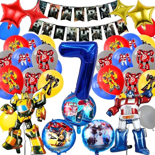Geburtstagsdeko 7 Jahre Jungen Luftballons- 3D Folienballon Latexballon Kindergeburtstag Deko Happy Birthday Geburtstag Balloon Banner für Kinder Party Hintergrunden Supplies Deko von Ainvliya