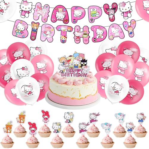 Kity Geburtstagsparty-Dekorationen, Katzen-Luftballons, Partyzubehör mit Happy Birthday-Banner, Kuchendekoration, Ballon für Mädchen, Jungen, Kinder, 45 Stück Kity Geburtstagsparty-Dekorationen, Katzen-Luftballons, Partyzubehör mit Happy Birthday-Banner, Kuchendekoration, Ballon für Mädchen, Jungen, Kinder, 45 Stück von Ainvliya