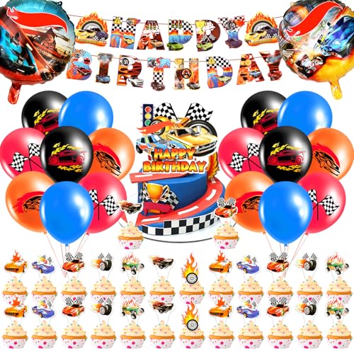 Lu Auto Luftballons Geburtstagsdeko, Car Ballons Geburtstag Deko Jungen Mädchen Kindergeburtstag Folienballon Tortendeko Geburtstag Happy Birthday Banner Party Deko für Kinder Party Supplies von Ainvliya