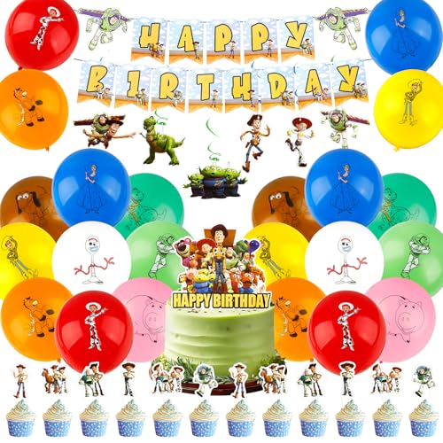 Luftb Toy Luftballons Geburtstagsdeko, Story Ballons Geburtstag Deko Jungen Mädchen Kindergeburtstag Tortendeko Geburtstags Happy Birthday Banner Party Deko für Kinder Party Supplies von Ainvliya