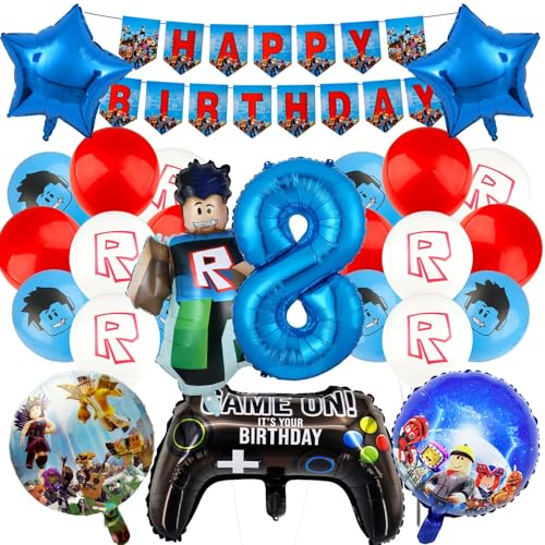 Luftballon10 Luftballons Geburtstagsdeko Junge, Rob-lx Ballons Geburtstag Deko 8 Jahre Kindergeburtstag Deko Happy Birthday Banner Kindergeburtstag Folienballon Geburtstag für Kinder Party Deko von Ainvliya