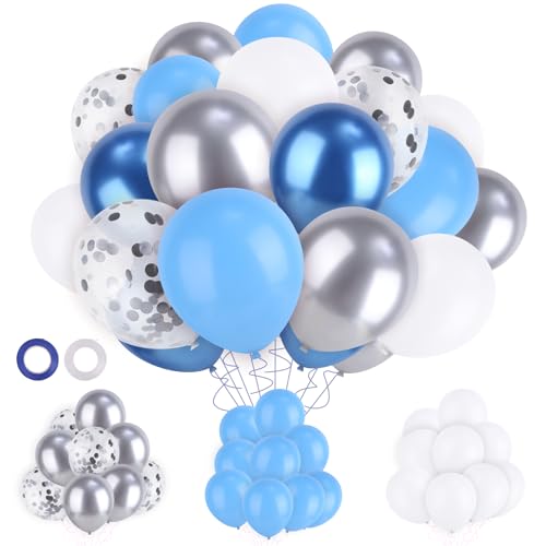 60 StüCk Blaue Luftballon, Luftballons Pastell füR Geburtstag Deko, Luftballons Bunt mit Band, Latex Luftballons füR Babyparty Hochzeit Jahrestag Geburtstag Party Deko von Ainvliya