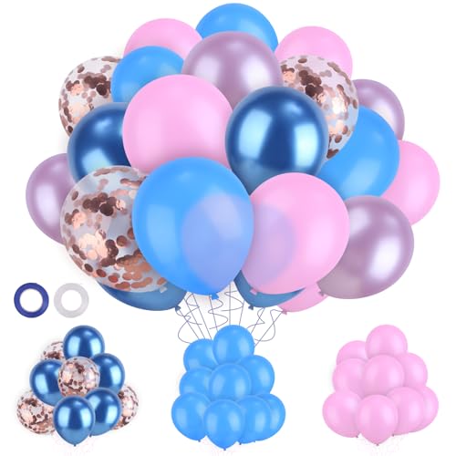 Ainvliya 60Pcs Luftballons Blau Rosa Geburtstagsdeko - 5 Farben 12in Happy Birthday Ballon mit Konfetti Latex Ballons, Bunt Luftballon Girlande Set für Kindergeburtstag Hochzeit Party Baby Shower Deko von Ainvliya