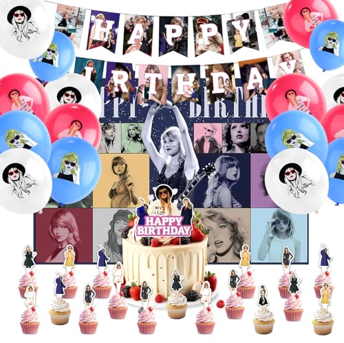 Tayor Geburtstagsdekoration, Musik-Sänger-Party-Dekoration mit Cupcake-Topper, Banner, Hintergrund, Geburtstagsballons für Kinder, 33 Stück von Ainvliya