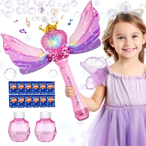 AIQI Elektrisch Seifenblasenspielzeug mit 2 Seifenblasenlösung, Seifenblasenstab mit Licht Musik für Kinder, Outdoor Seifenblasenspielzeug für Party Hochzeit Spielzeug, Geschenk für 3+Jahre Mädchen AIQI Elektrisch Seifenblasenspielzeug mit 2 Seifenblasenlösung, Seifenblasenstab mit Licht Musik für Kinder, Outdoor Seifenblasenspielzeug für Party Hochzeit Spielzeug, Geschenk für 3+Jahre Mädchen von Aiqi
