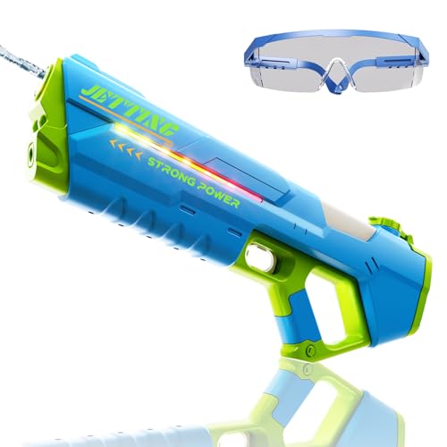 AIQI Wasserpistole Elektrisch für Erwachsene Kinder, Elektrische Wasserpistole mit Automatische Wasseraufnahme, Große Wasserpistole mit LED-Licht, Sommer Wasserspielzeug für Pool Strand Outdoor-Blau von Aiqi