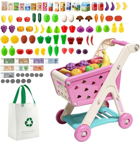 Aiqi Kinder Einkaufswagen Spielset, Zubehör für die Kaufladen 98 Stück mit Spielzeug Einkaufstasche, Lebensmittelgeschäft Rollenspiel Spielset Küche Spielzeug Geschenk für Jungen und Mädchen ab 3 Aiqi Kinder Einkaufswagen Spielset, Zubehör für die Kaufladen 98 Stück mit Spielzeug Einkaufstasche, Lebensmittelgeschäft Rollenspiel Spielset Küche Spielzeug Geschenk für Jungen und Mädchen ab 3 von Aiqi