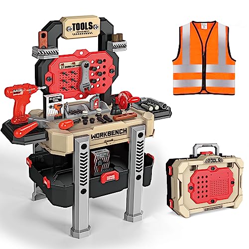 Aiqi Werkbank für Kinder, 79-teiliges, Verwandelbare Simulationswerkzeugset mit elektrischer Bohrmaschine und Arbeitskleidung, Kinder Rollenspiel Lernspiel Geschenk für Kinder ab 3 Jahren Aiqi Werkbank für Kinder, 79-teiliges, Verwandelbare Simulationswerkzeugset mit elektrischer Bohrmaschine und Arbeitskleidung, Kinder Rollenspiel Lernspiel Geschenk für Kinder ab 3 Jahren von Aiqi