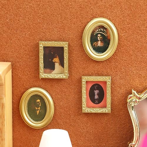 Puppenhaus-Bilderrahmen im Vintage-Stil, Maßstab 1:12, Miniatur-Familienfotos, 3 x 2 cm, 4 Stück, Gold Puppenhaus-Bilderrahmen im Vintage-Stil, Maßstab 1:12, Miniatur-Familienfotos, 3 x 2 cm, 4 Stück, Gold von Air-Ads Supplies