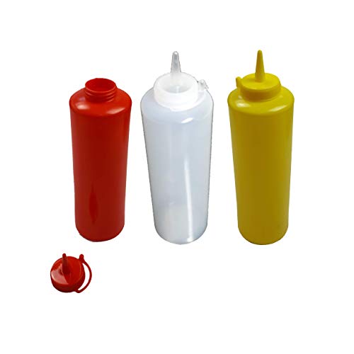 Airbrush-City 3er Set Kunststoffspender 700ml Spenderflasche für Ketchup Senf Saucen mit Deckel von Airbrush-City