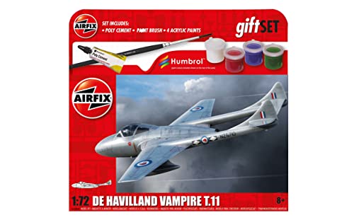 Airfix Hängende Modellflugzeug-Kits - de Havilland Vampire T.11 Modellbau-Set, Maßstab 1:72, Modellflugzeug-Kit für Erwachsene & Kinder ab 8 Jahren, Flugzeugmodelle, Militärgeschenke für Männer zum von Airfix