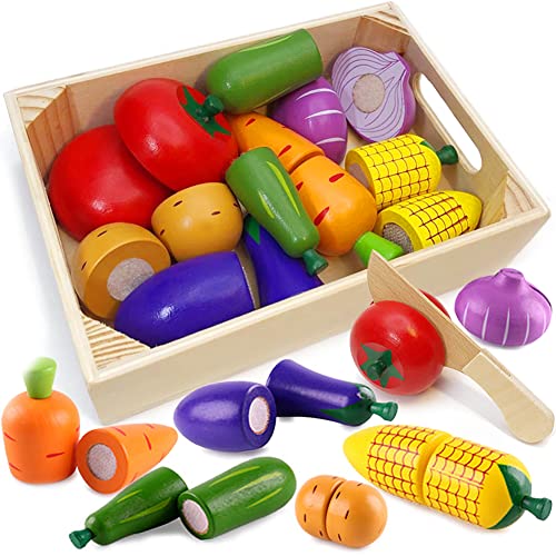 Airlab Küchenspielzeug für Kinder aus Holz, Kinderküche Zubehör, Schneiden Obst Gemüse Lebensmittel Holz mit Klett-Verbindung, Küche Spielzeug Lernspielzeug Geschenk für Kinder von Airlab